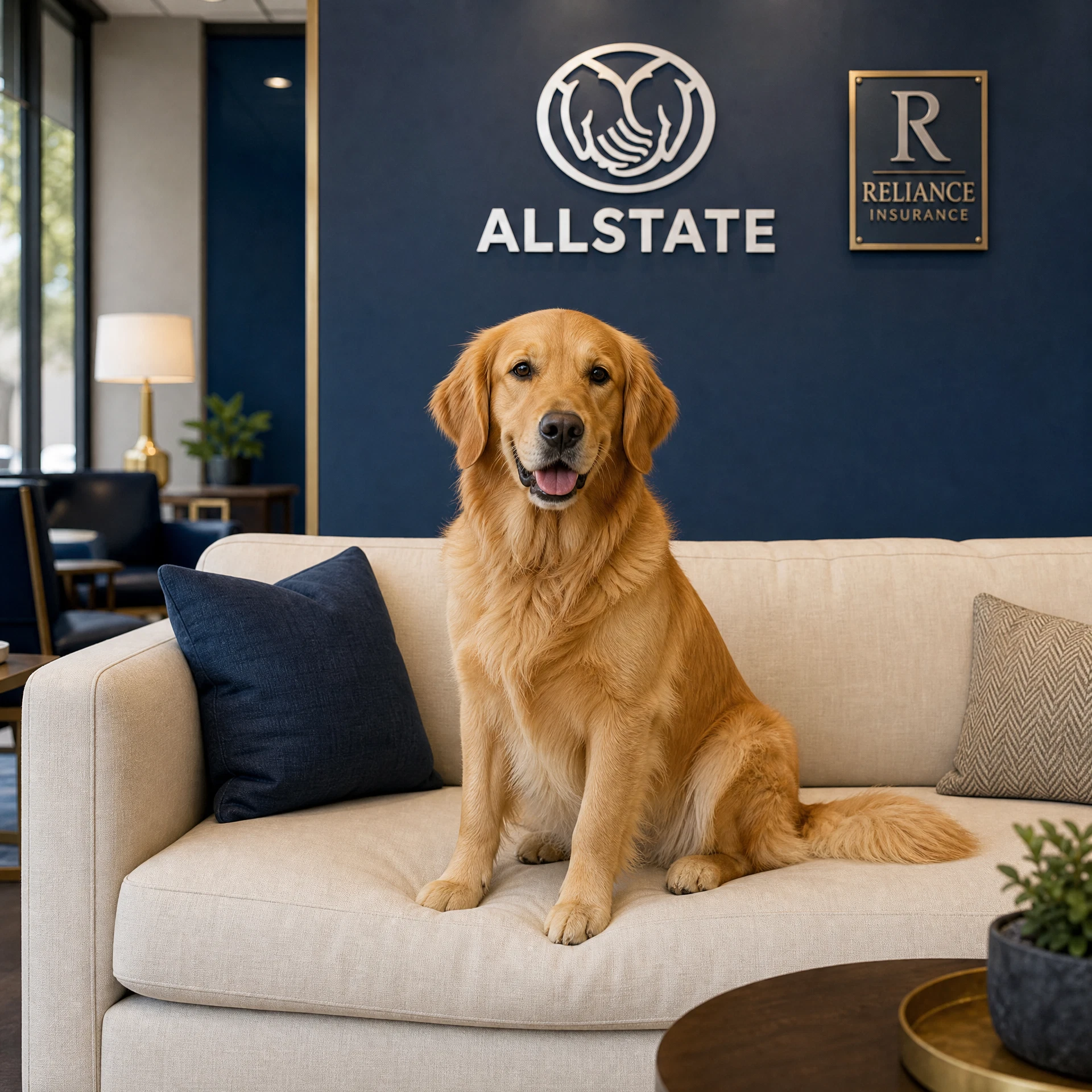 Scout, Reliance Insurance golden retriever office mascot